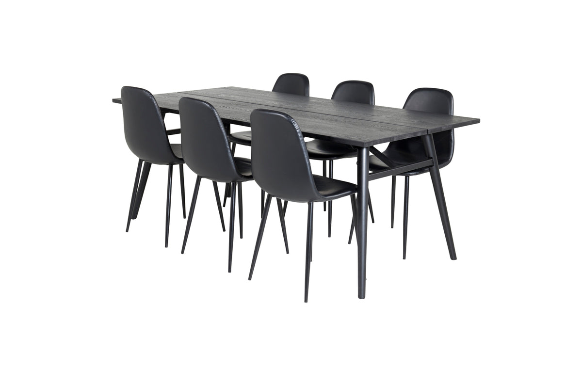 Rectangular Dining Table 75 x 195 x 95 Black + Dining Chair 2-pack Black