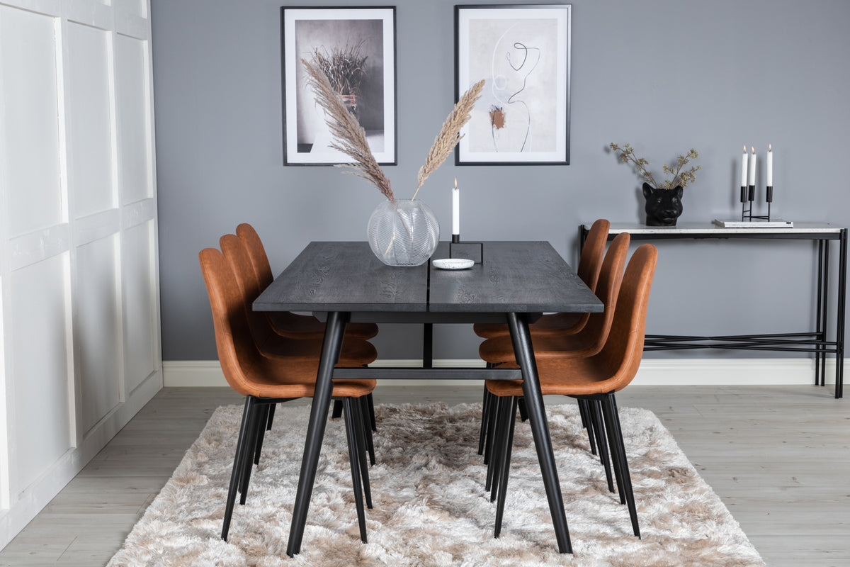 Rectangular Dining Table 75 x 195 x 95 Black + Dining Chair 2-pack Brown