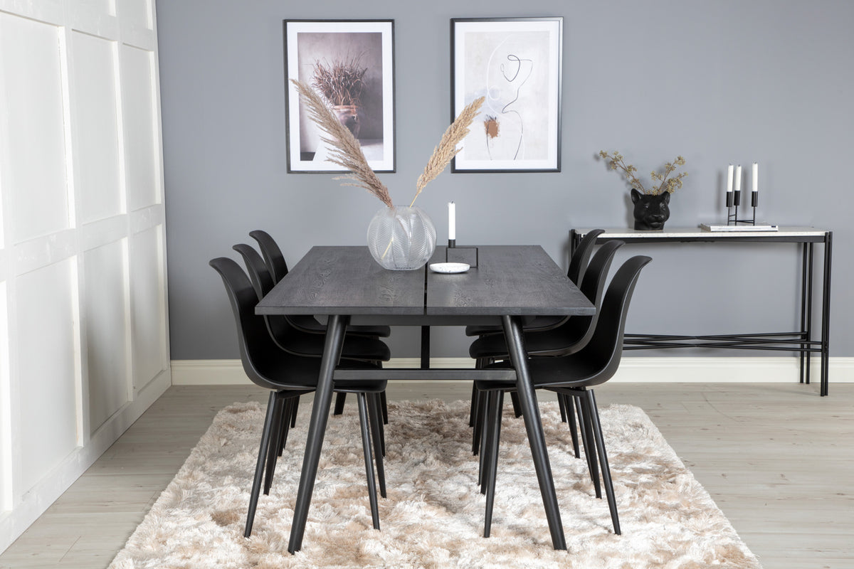 Rectangular Dining Table 75 x 195 x 95 Black + Dining Chair 2-pack Black