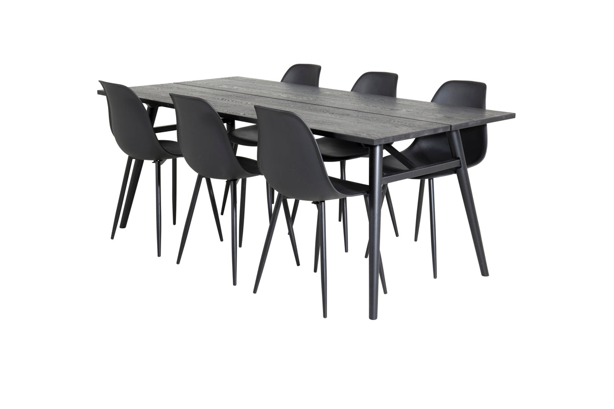 Rectangular Dining Table 75 x 195 x 95 Black + Dining Chair 2-pack Black