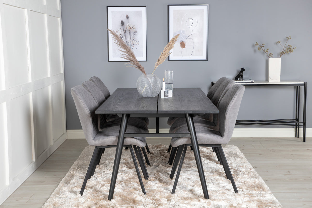 Rectangular Dining Table 75 x 195 x 95 Black + Dining Chair 2-pack Grey