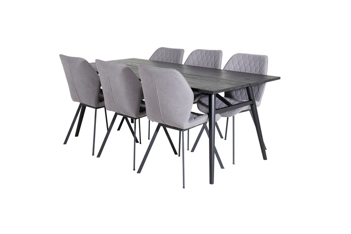 Rectangular Dining Table 75 x 195 x 95 Black + Dining Chair 2-pack Grey