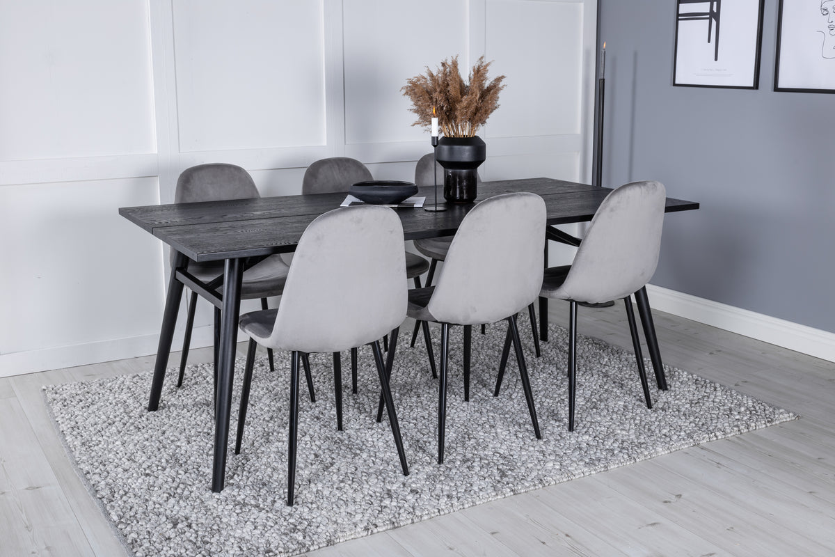 Rectangular Dining Table 75 x 195 x 95 Black + Dining Chair 2-pack Grey