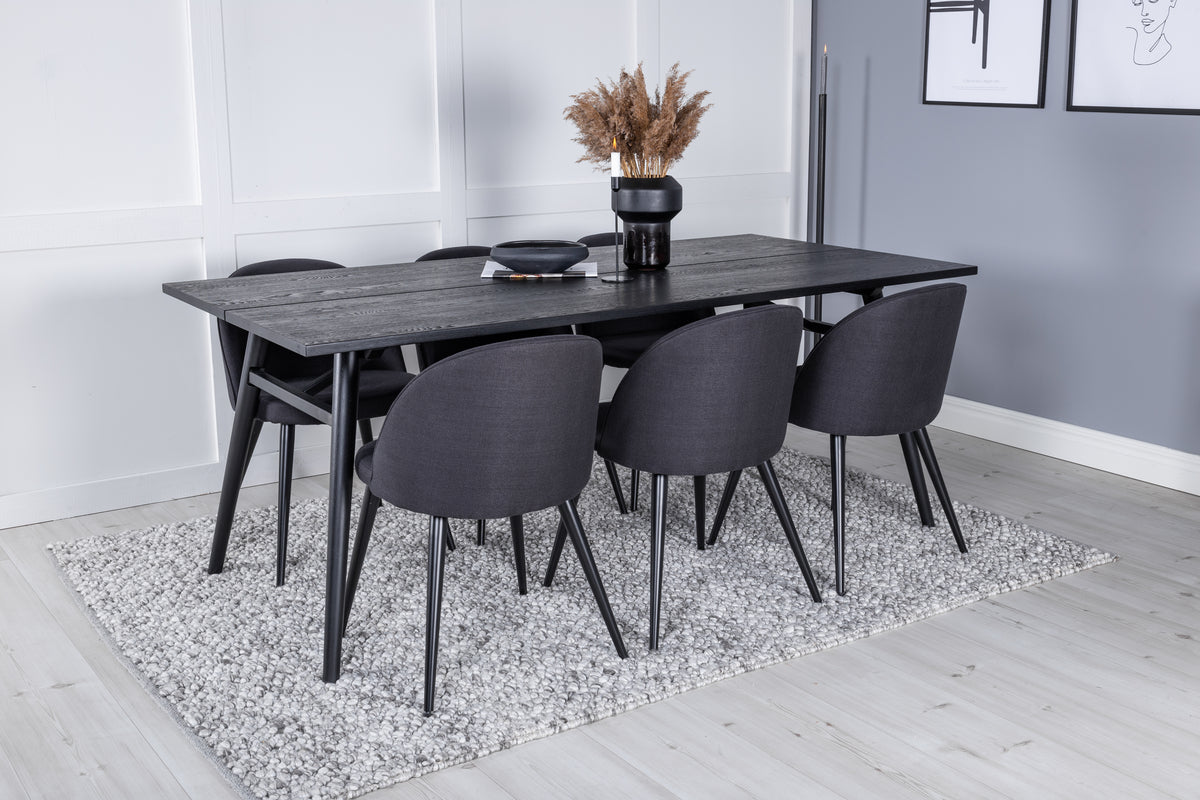 Rectangular Dining Table 75 x 195 x 95 Black + Dining Chair 2-pack Black