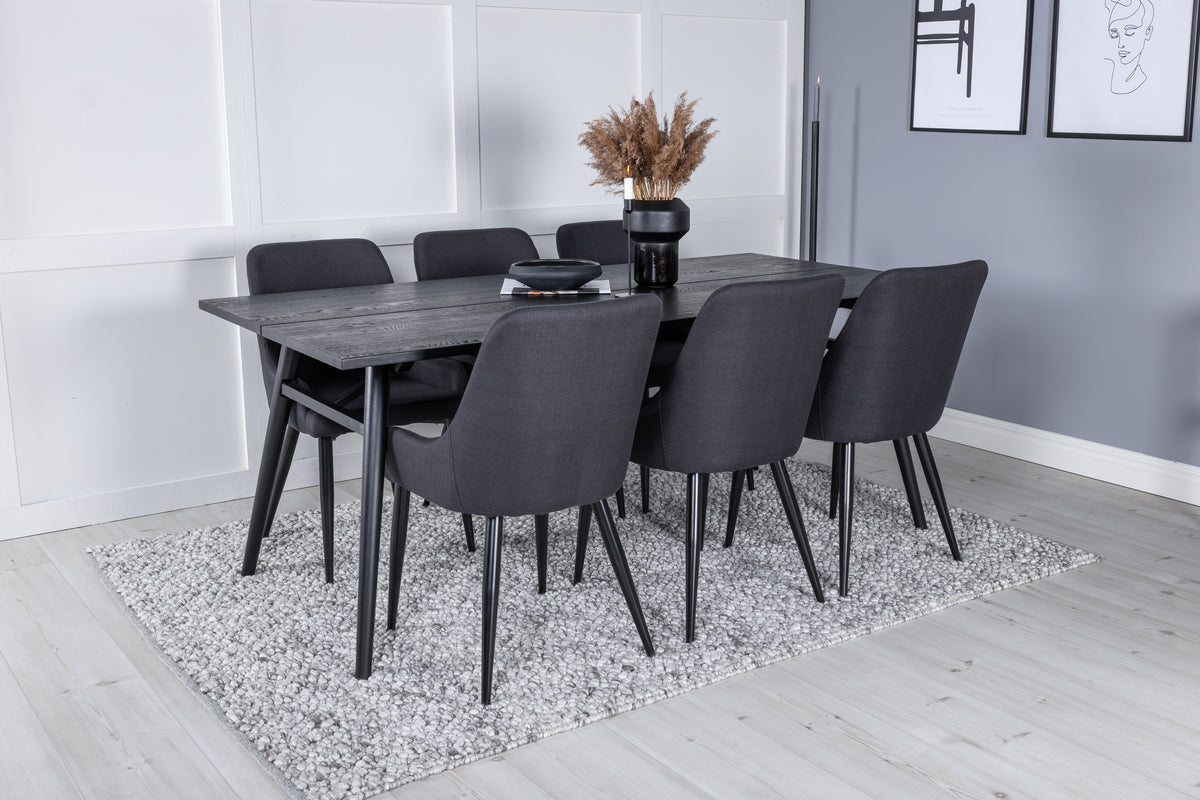 Rectangular Dining Table 75 x 195 x 95 Black + Dining Chair 2-pack Black