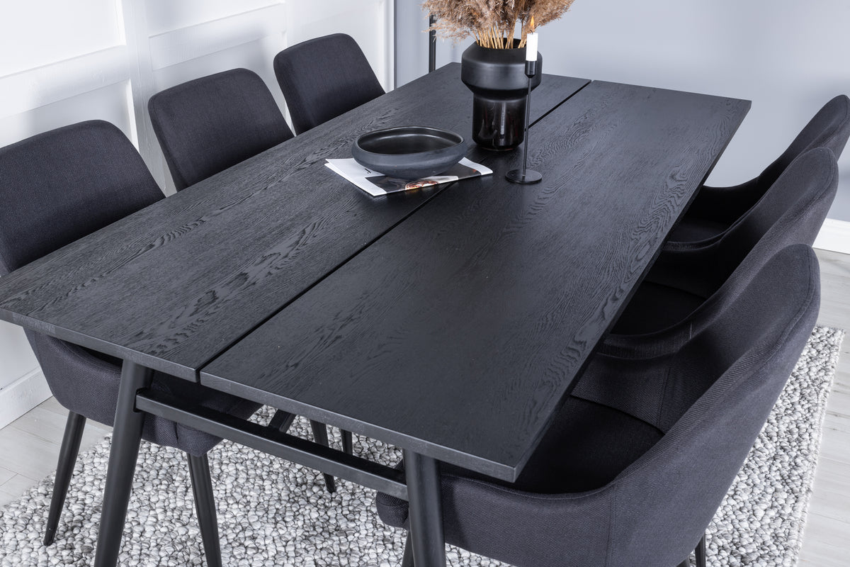 Rectangular Dining Table 75 x 195 x 95 Black + Dining Chair 2-pack Black