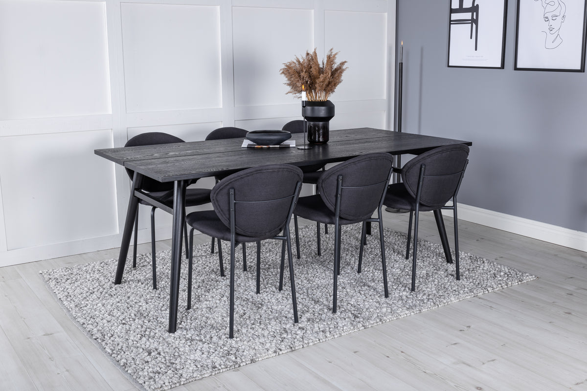 Rectangular Dining Table 75 x 195 x 95 Black + Dining Chair 2-pack Black