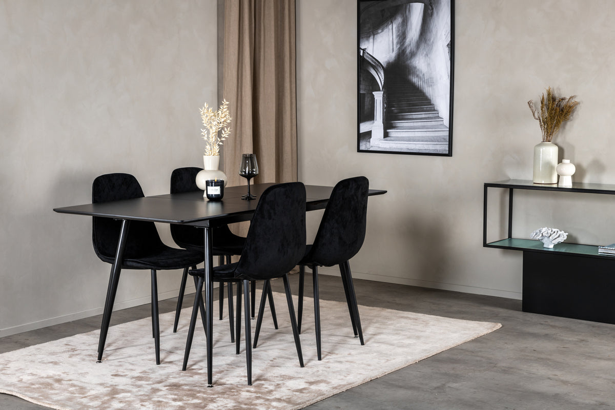 Rectangular Dining Table 75 x 120 x 80 Black + Dining Chair 2-pack Black