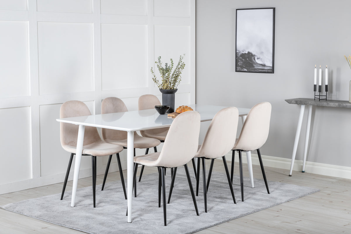 Rectangular Dining Table 180 x 75 x 90 White + Dining Chair 2-pack Beige