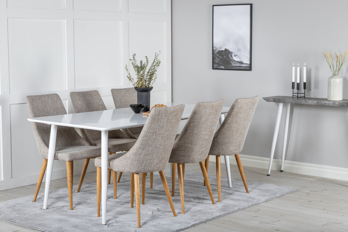 Dining Chair 2-pack Light Grey + Rectangular Dining Table 180 x 75 x 90 White