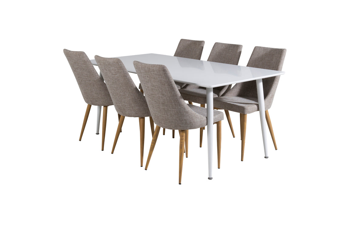 Dining Chair 2-pack Light Grey + Rectangular Dining Table 180 x 75 x 90 White