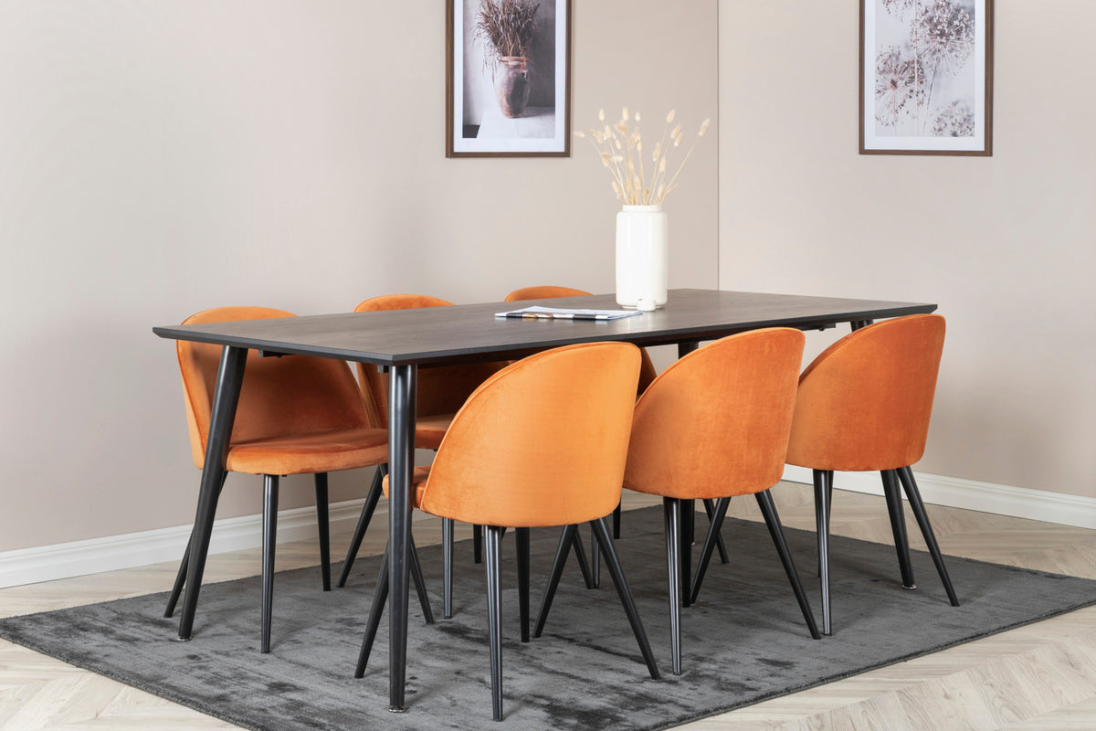 Rectangular Dining Table 180 x 75 x 90 Black + Dining Chair 2-pack Rusty Orange