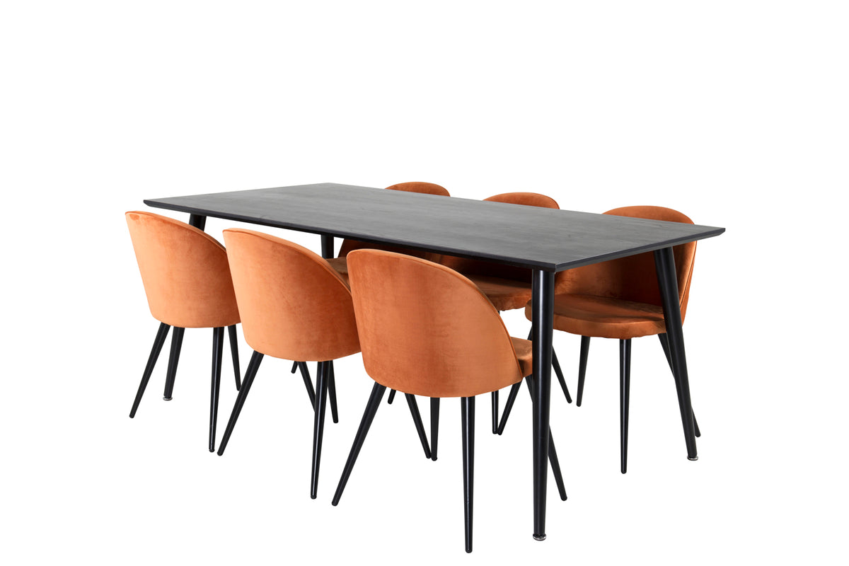 Rectangular Dining Table 180 x 75 x 90 Black + Dining Chair 2-pack Rusty Orange