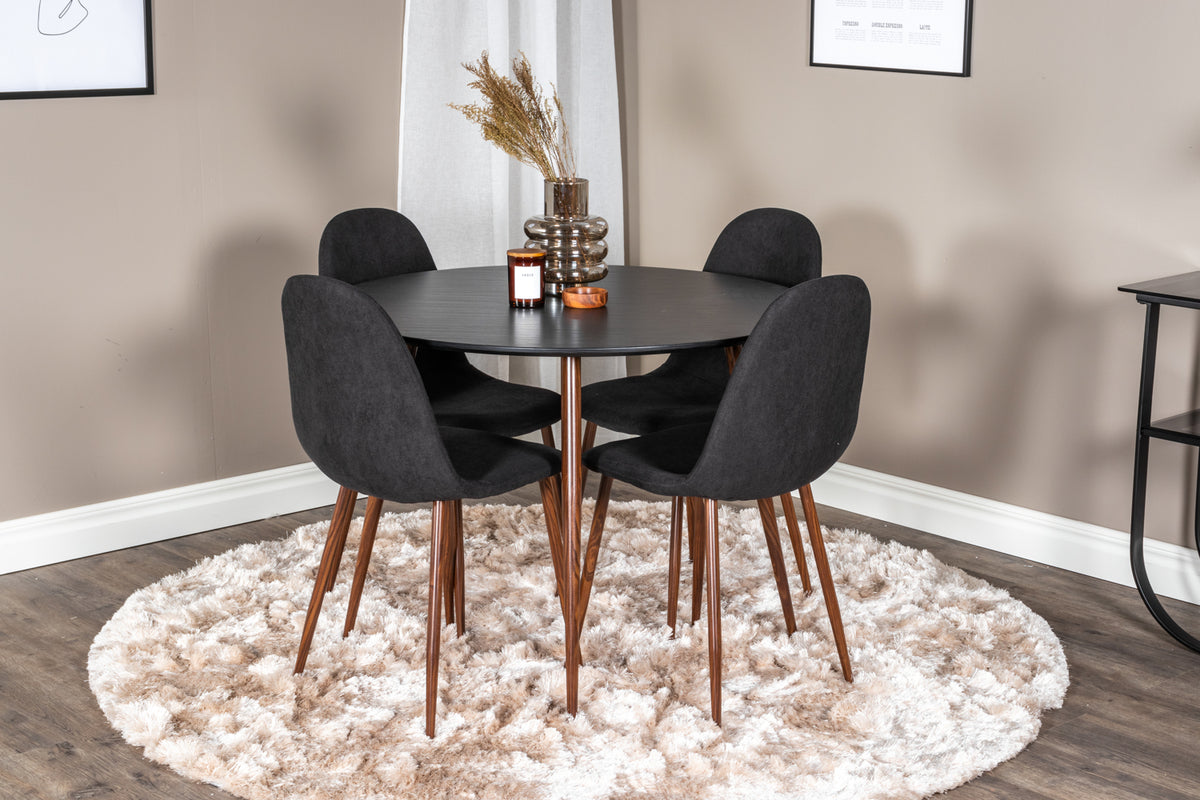Round Dining Table ø100 Black + Dining Chair 2-pack Black