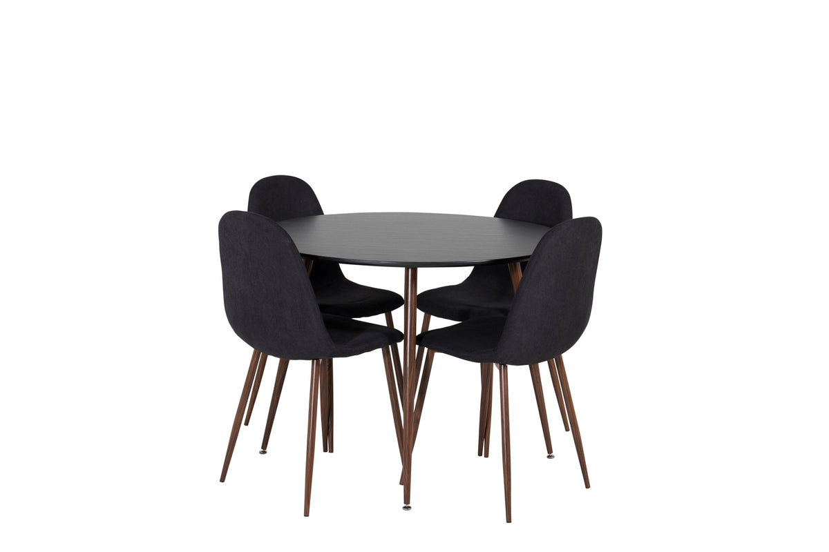 Round Dining Table ø100 Black + Dining Chair 2-pack Black