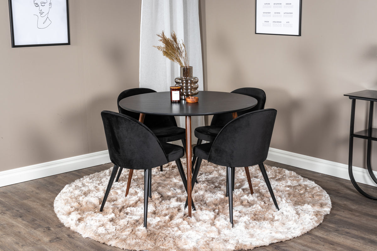 Round Dining Table ø100 Black + Dining Chair 2-pack Black
