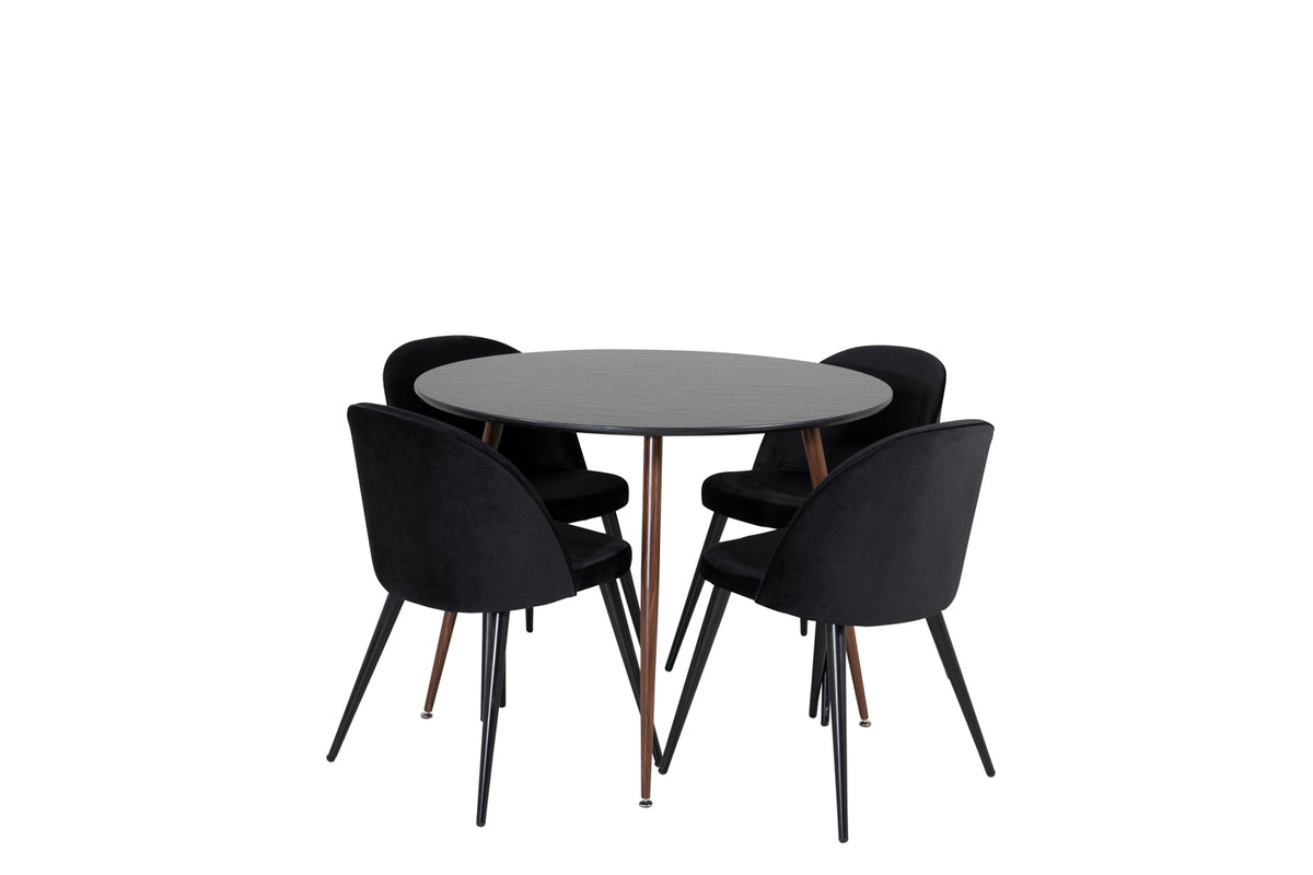 Round Dining Table ø100 Black + Dining Chair 2-pack Black