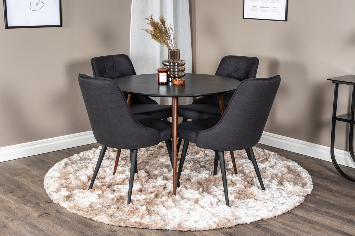 Round Dining Table ø100 Black + Dining Chair 2-pack Black