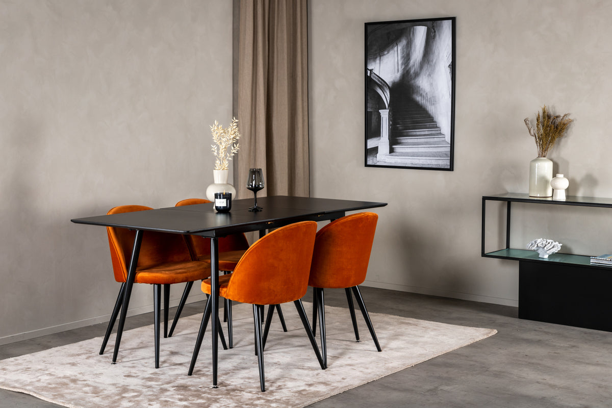 Rectangular Dining Table 75 x 120 x 80 Black + Dining Chair 2-pack Rusty Orange