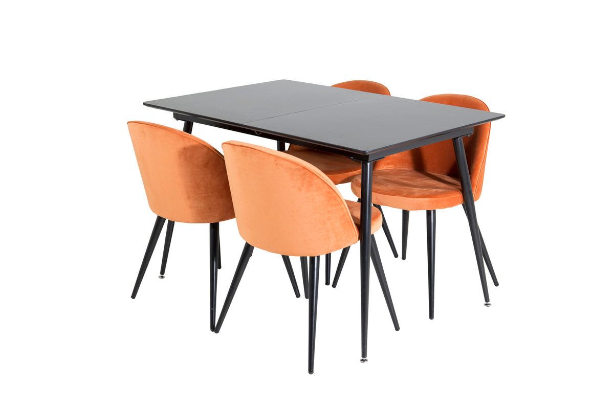 Rectangular Dining Table 75 x 120 x 80 Black + Dining Chair 2-pack Rusty Orange