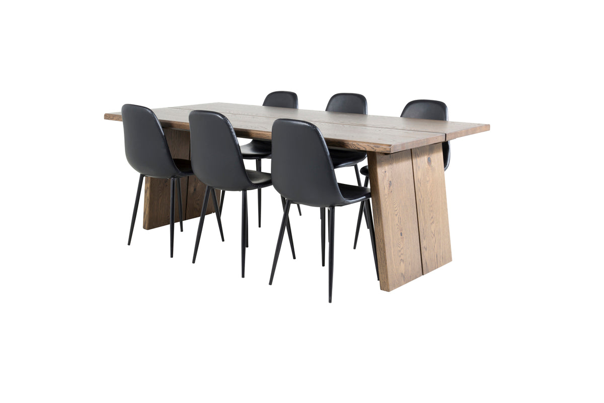 Rectangular Dining Table 100x210 Nature + Dining Chair 2-pack Black