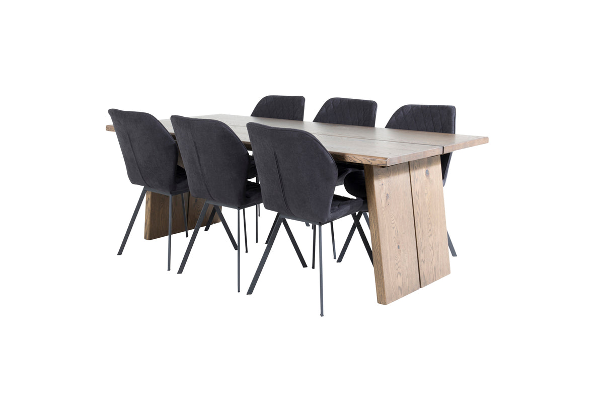 Rectangular Dining Table 100x210 Nature + Dining Chair 2-pack Black