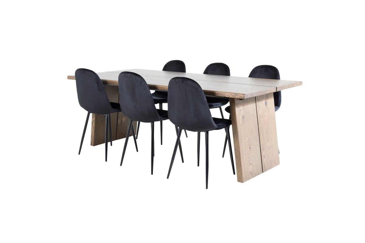 Rectangular Dining Table 100x210 Nature + Dining Chair 2-pack Black