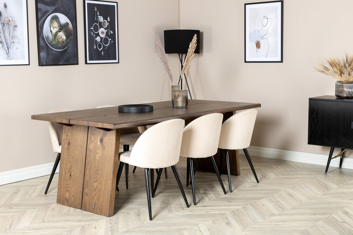 Rectangular Dining Table 100x210 Nature + Dining Chair 2-pack Beige