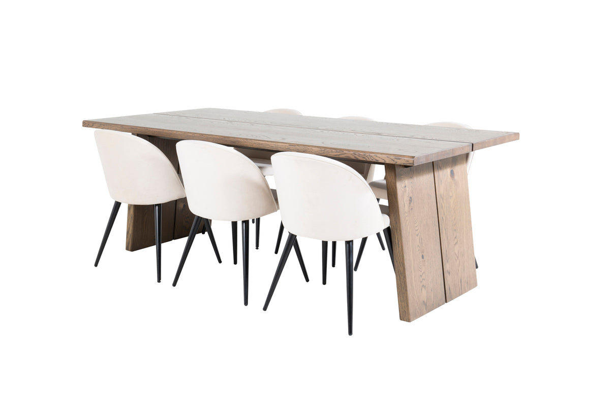 Rectangular Dining Table 100x210 Nature + Dining Chair 2-pack Beige
