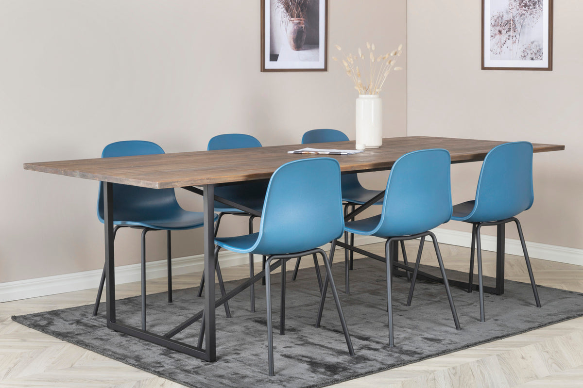 Dining Chair 2-pack Blue + Rectangular Dining Table 76 x 250 x 100 Nature