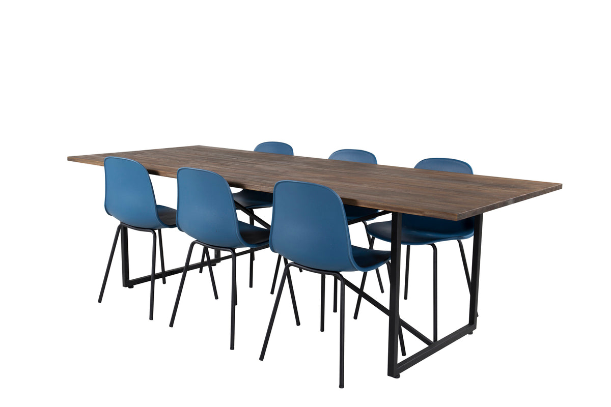 Dining Chair 2-pack Blue + Rectangular Dining Table 76 x 250 x 100 Nature
