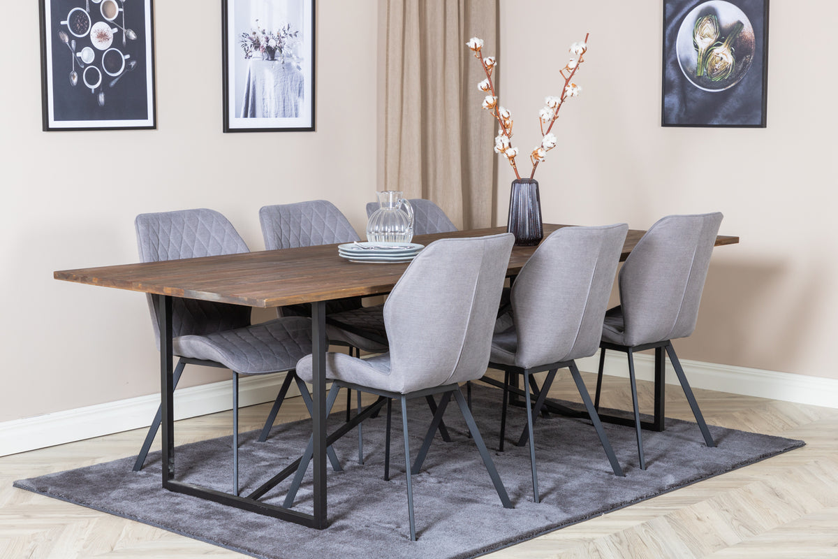 Dining Chair 2-pack Grey + Rectangular Dining Table 76 x 250 x 100 Nature