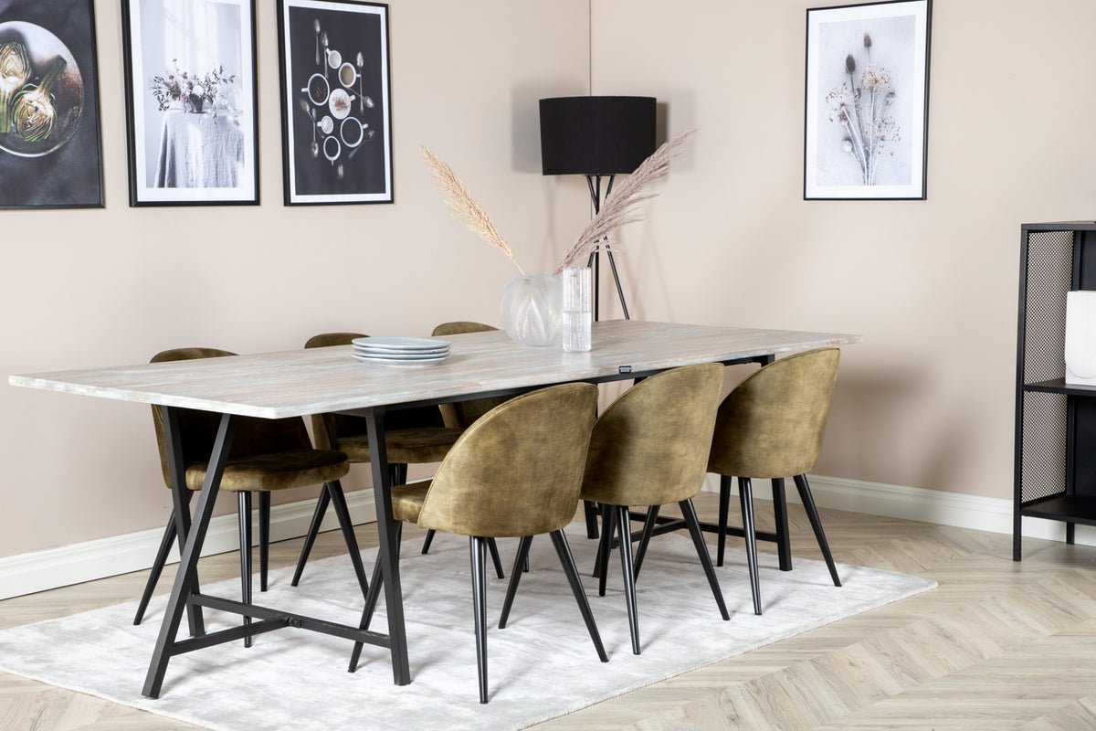 Rectangular Dining Table 75 x 250 x 100 Nature + Dining Chair 2-pack Green