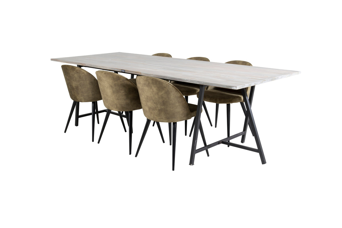 Rectangular Dining Table 75 x 250 x 100 Nature + Dining Chair 2-pack Green