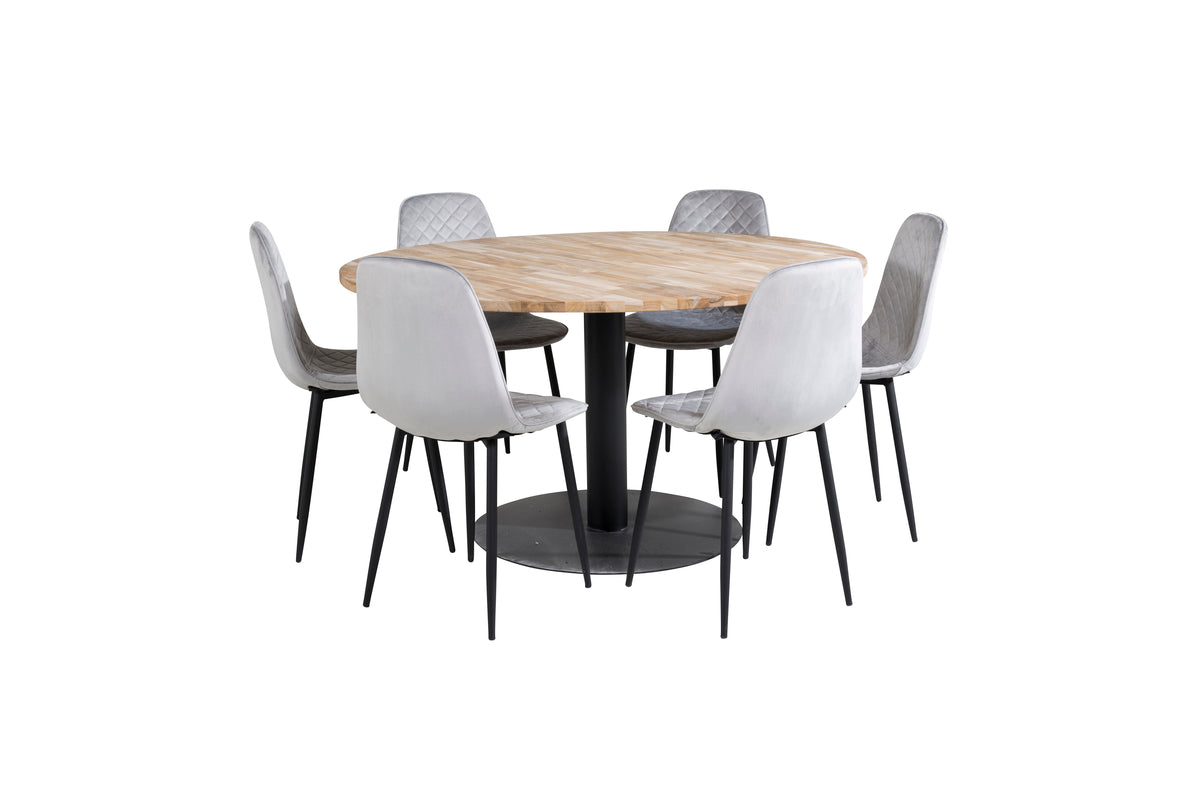 Round Dining Table ø140 Nature + Dining Chair 2-pack Grey