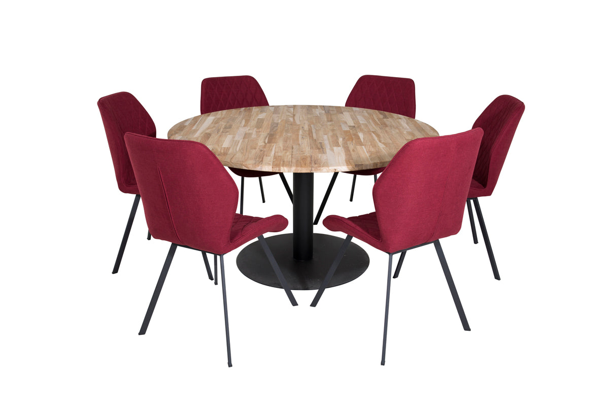 Dining Chair 2-pack Red + Round Dining Table ø140 Nature