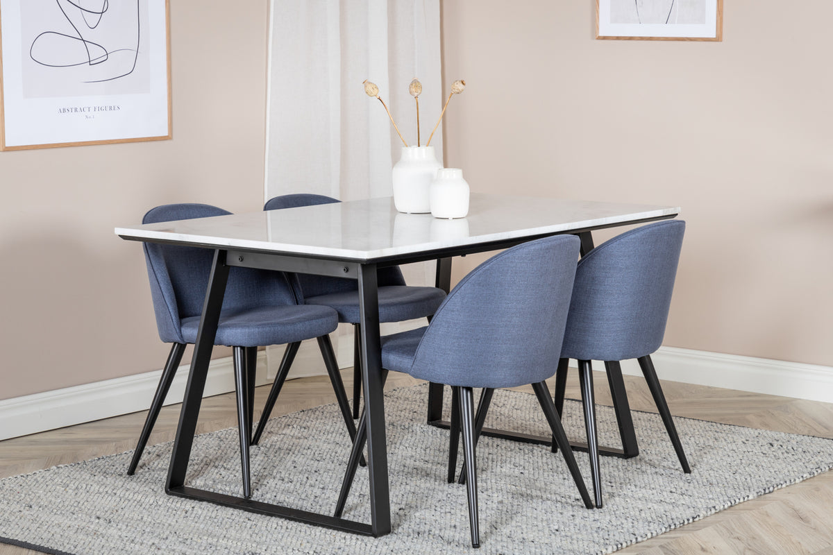 Rectangular Dining Table 75 x 140 x 90 Black + Dining Chair 2-pack Blue