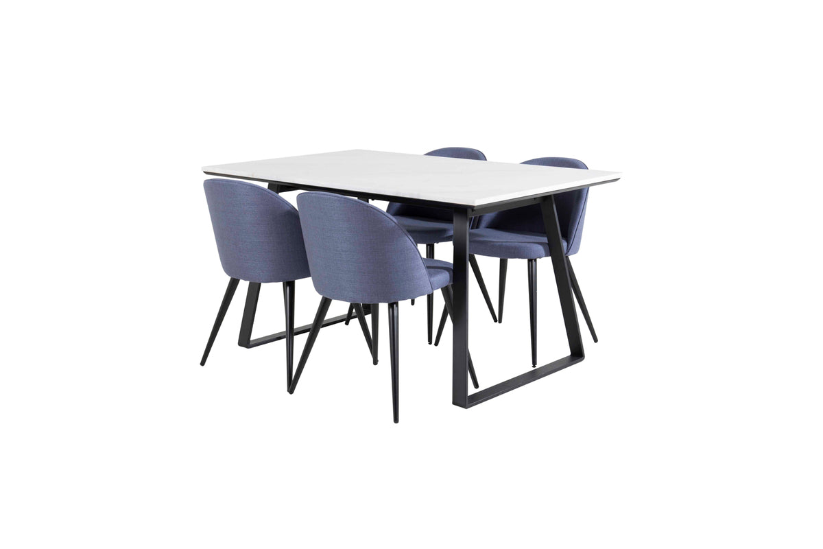 Rectangular Dining Table 75 x 140 x 90 Black + Dining Chair 2-pack Blue
