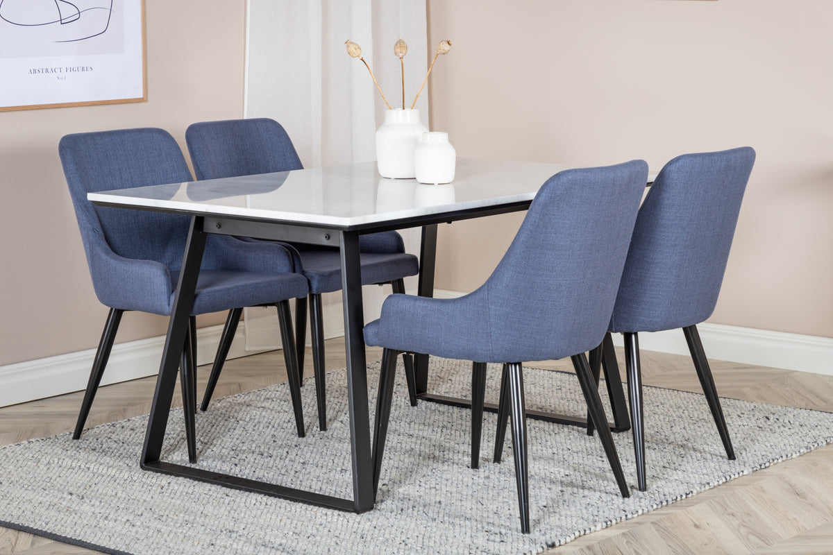 Dining Chair 2-pack Blue + Rectangular Dining Table 75 x 140 x 90 Black