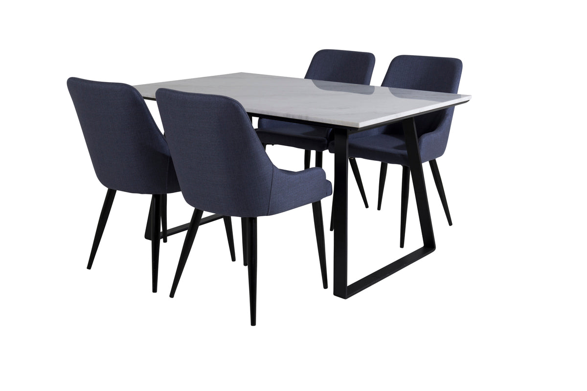 Dining Chair 2-pack Blue + Rectangular Dining Table 75 x 140 x 90 Black