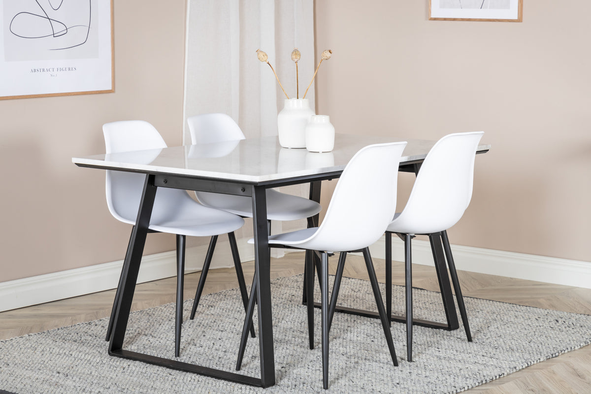 Rectangular Dining Table 75 x 140 x 90 Black + Dining Chair 2-pack White