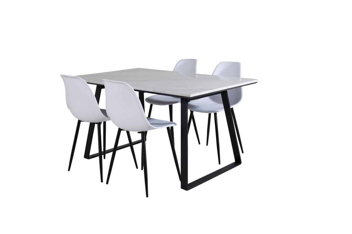 Rectangular Dining Table 75 x 140 x 90 Black + Dining Chair 2-pack White