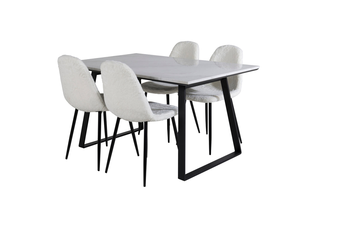 Rectangular Dining Table 75 x 140 x 90 Black + Dining Chair 2-pack White