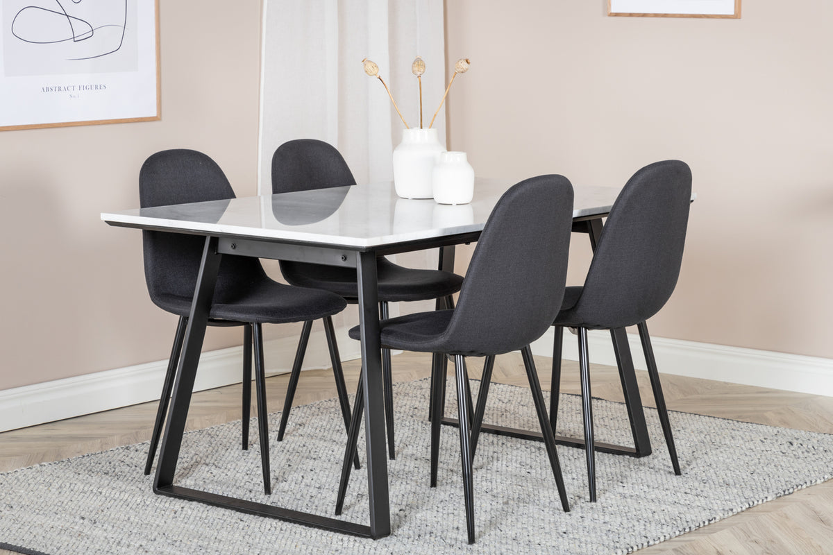 Rectangular Dining Table 75 x 140 x 90 Black + Dining Chair 2-pack Black