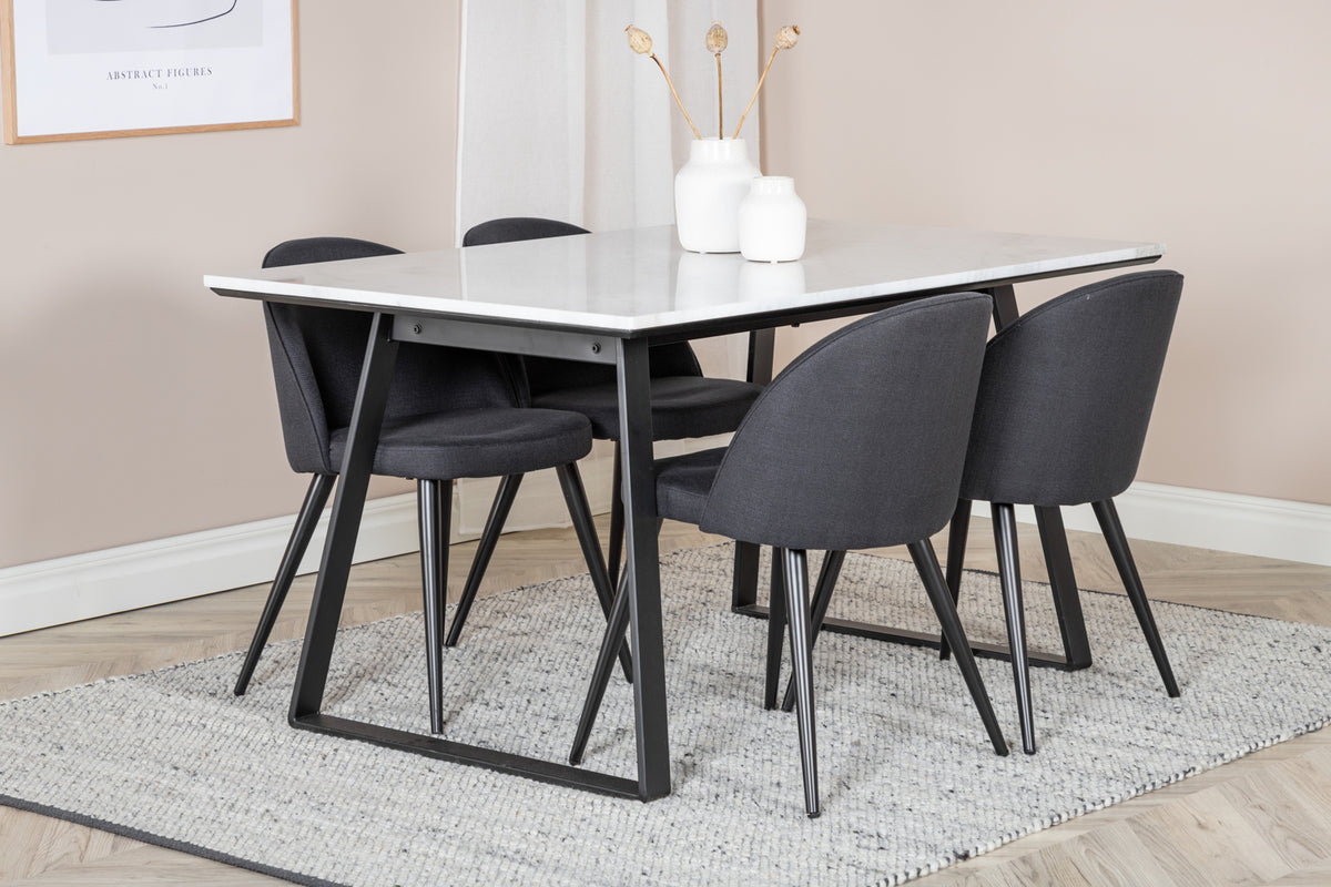 Rectangular Dining Table 75 x 140 x 90 Black + Dining Chair 2-pack Black