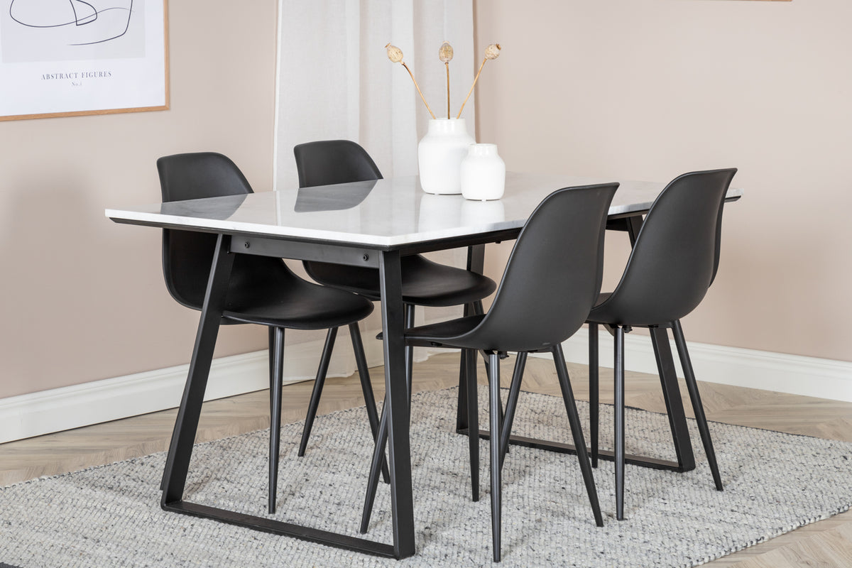 Rectangular Dining Table 75 x 140 x 90 Black + Dining Chair 2-pack Black