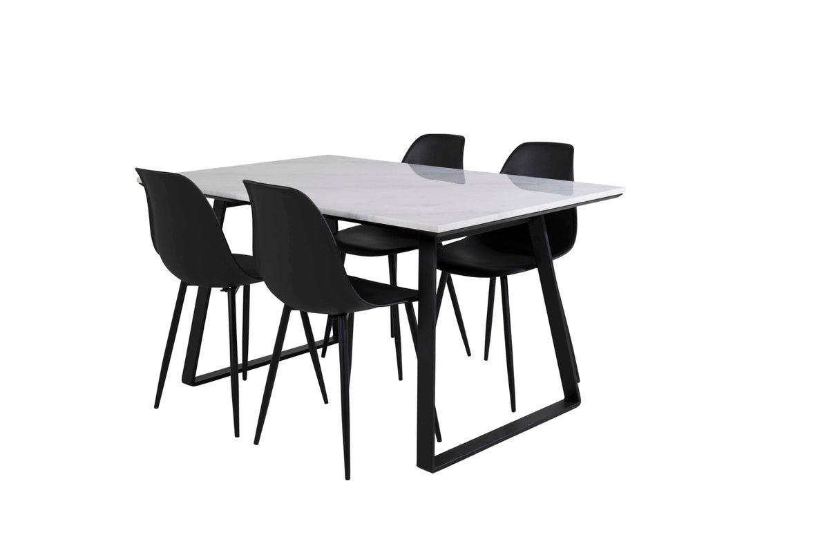 Rectangular Dining Table 75 x 140 x 90 Black + Dining Chair 2-pack Black