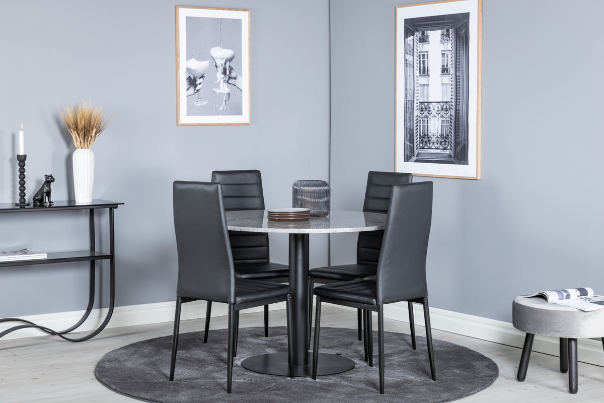 Dining Chair 2-pack Black + Round Dining Table ø106 Grey