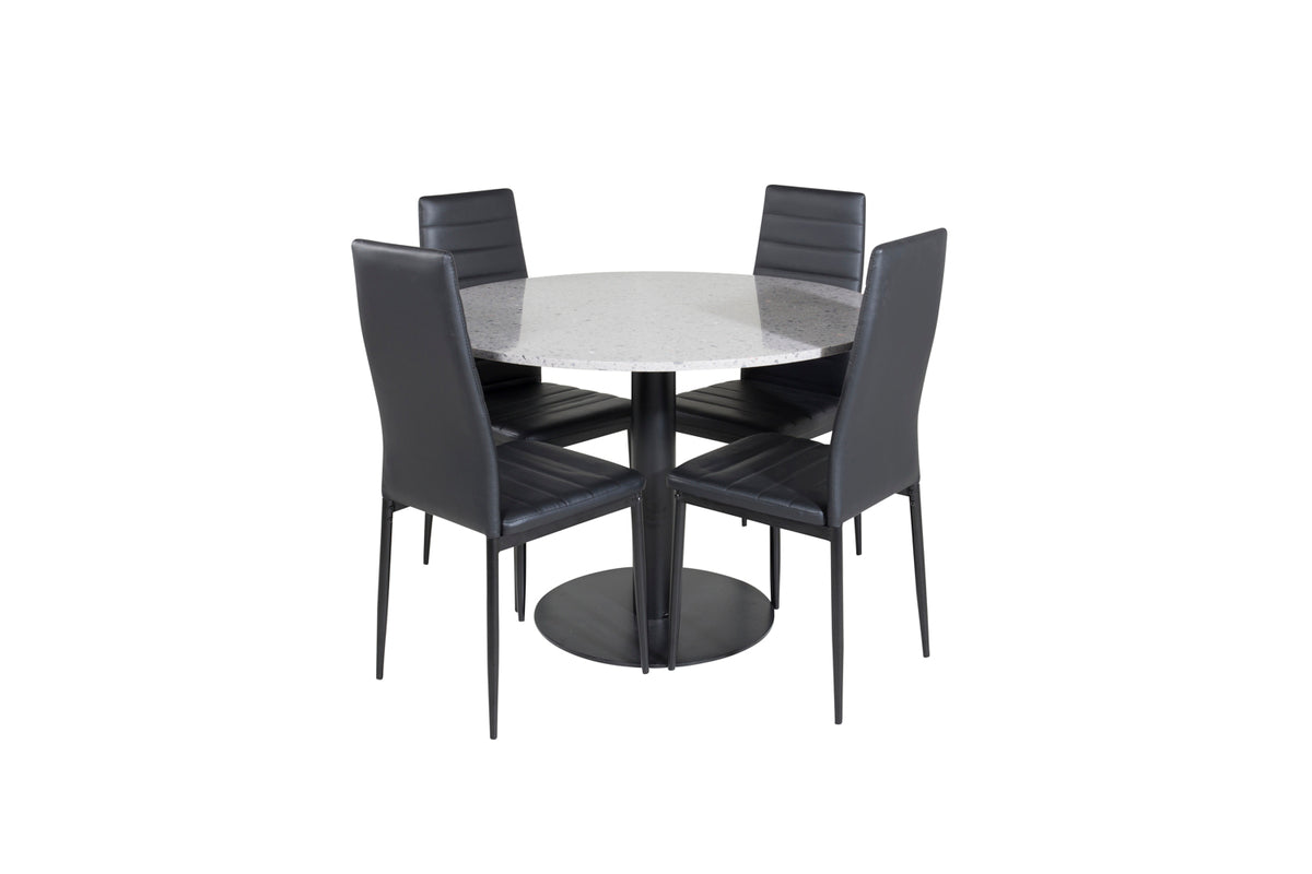 Dining Chair 2-pack Black + Round Dining Table ø106 Grey
