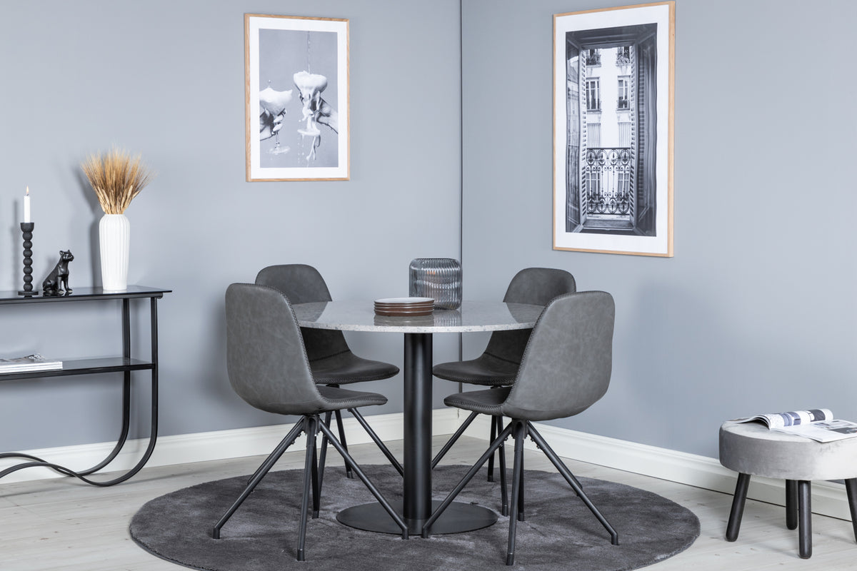 Round Dining Table ø106 Grey + Dining Chair 2-pack Black